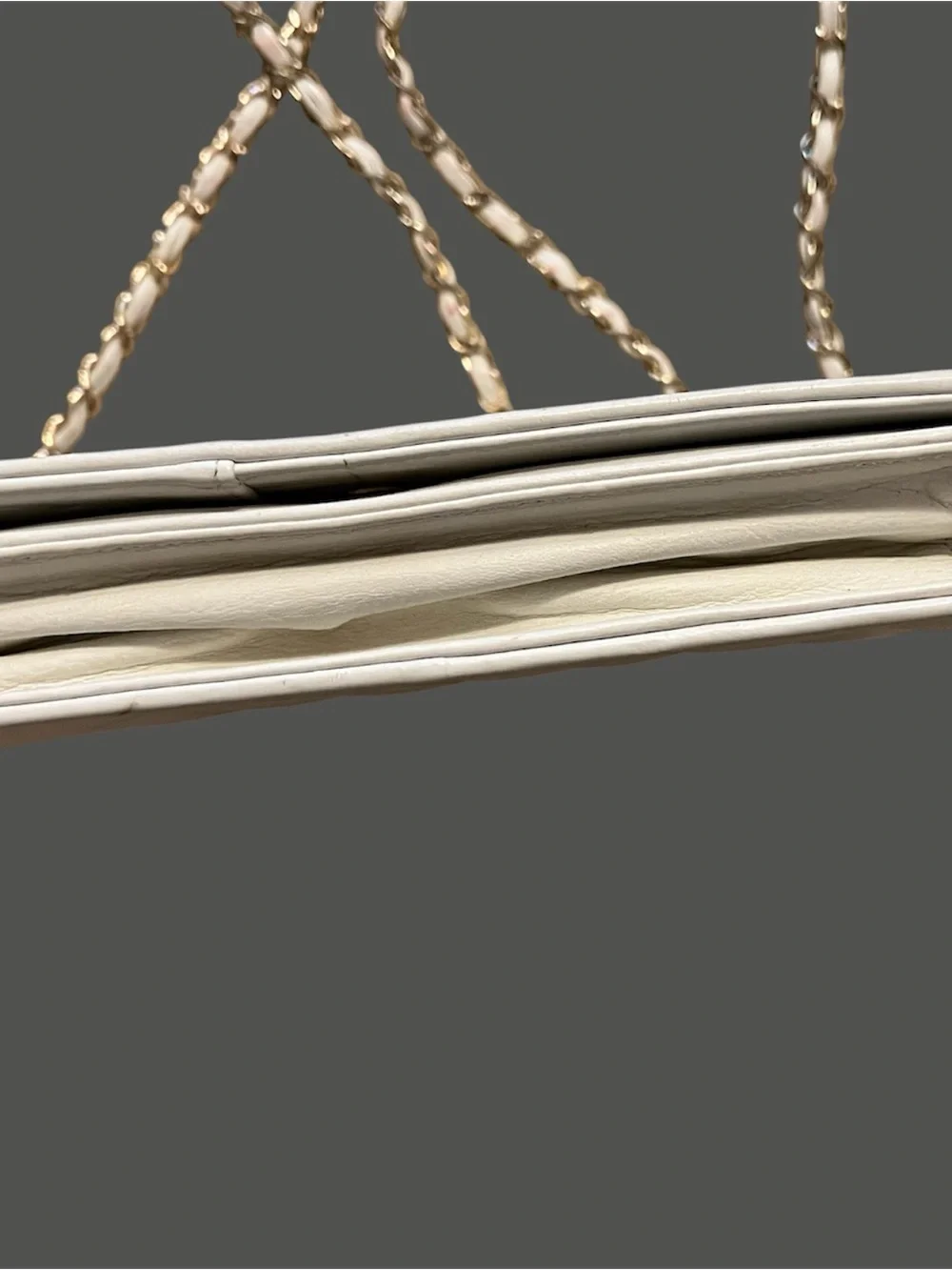 CHANEL White Quilted Lambskin Crossbody Bag with Gold Chain